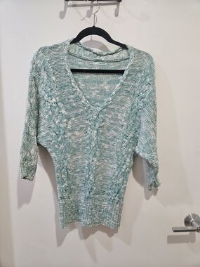 Maurices Mint and White Marled V-Neck Cable Sweater